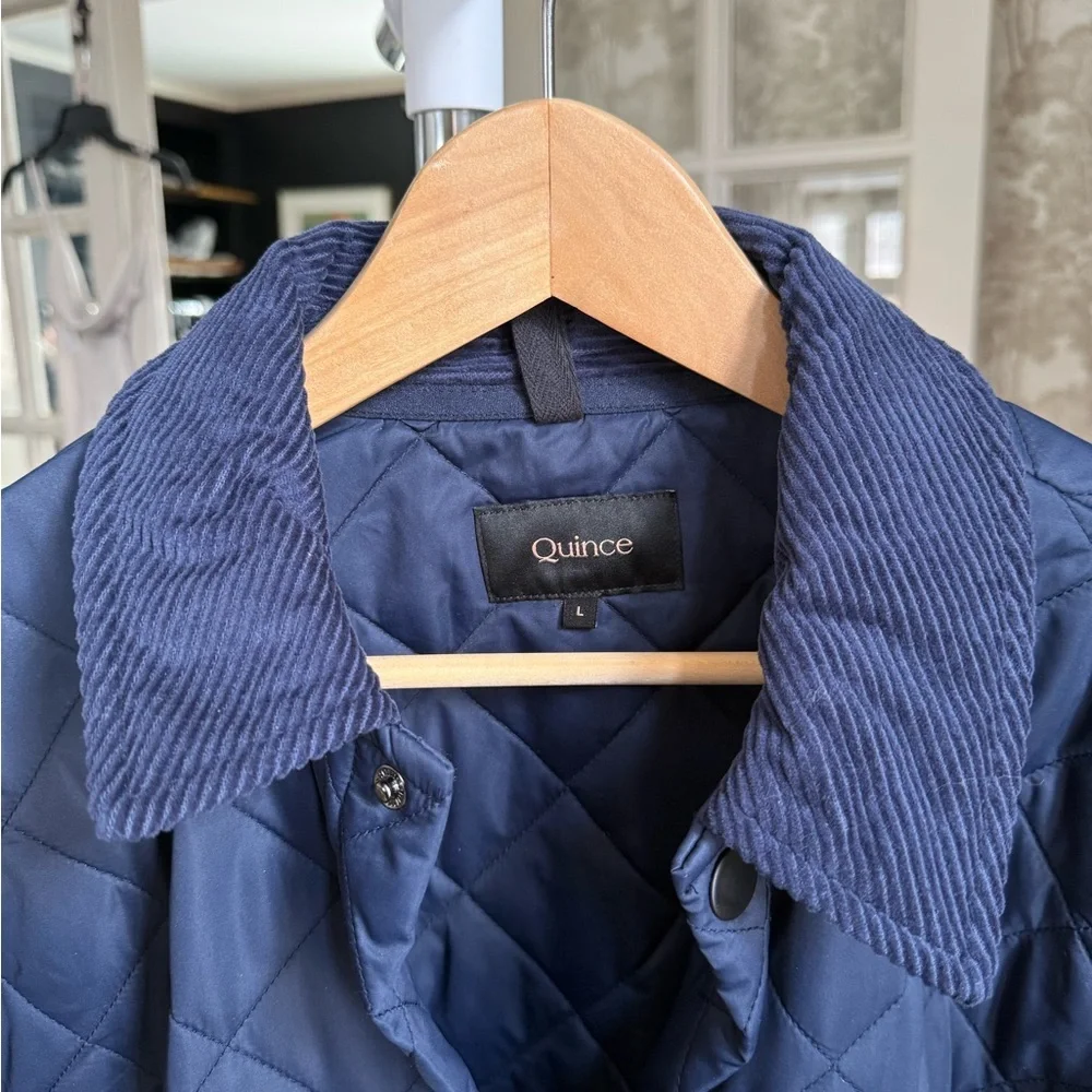 Quince Quilted Corduroy-Collar Jacket in Navy